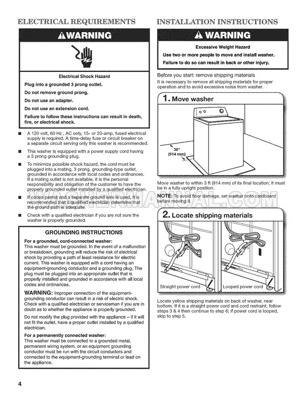 Admiral ATW4475XQ Top Load Washer Installation Instructions