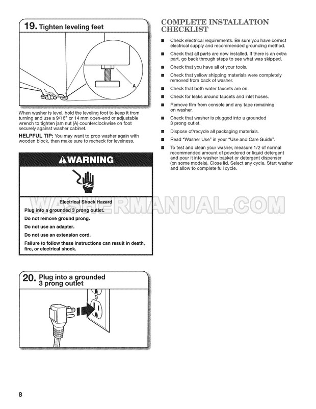 Admiral ATW4475XQ Top Load Washer Installation Instructions