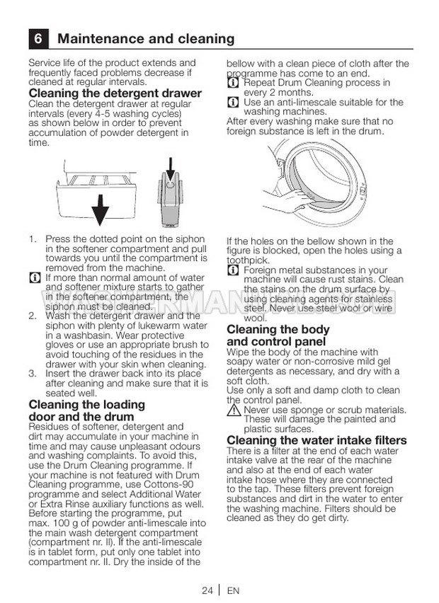 Beko WM74135W Front Load Washing Machine Installation & Operating