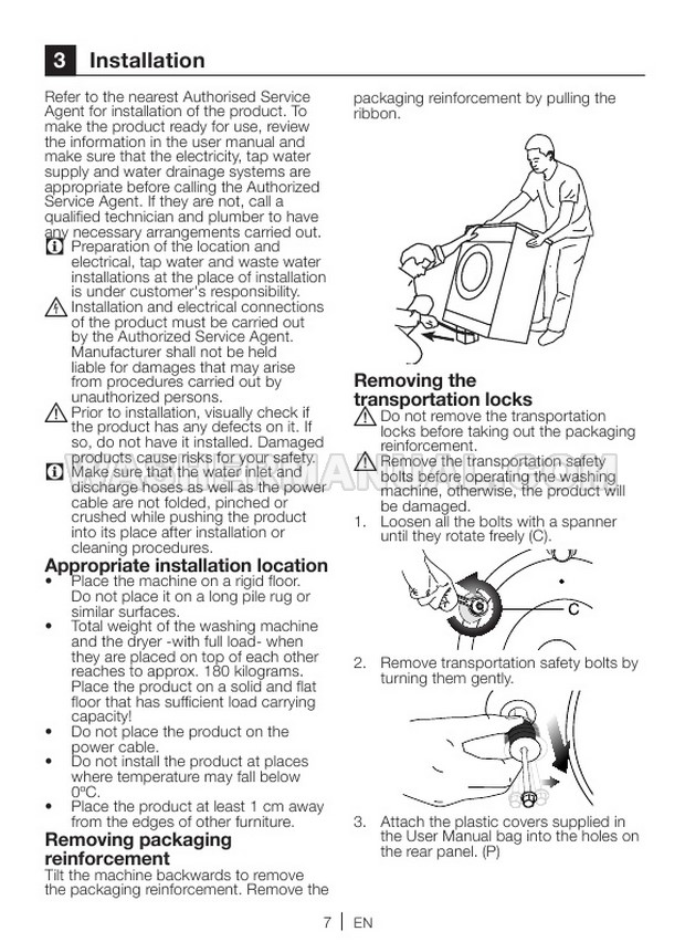 Beko WM74135W Front Load Washing Machine Installation & Operating