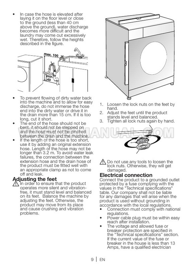 Beko WM74135W Front Load Washing Machine Installation & Operating