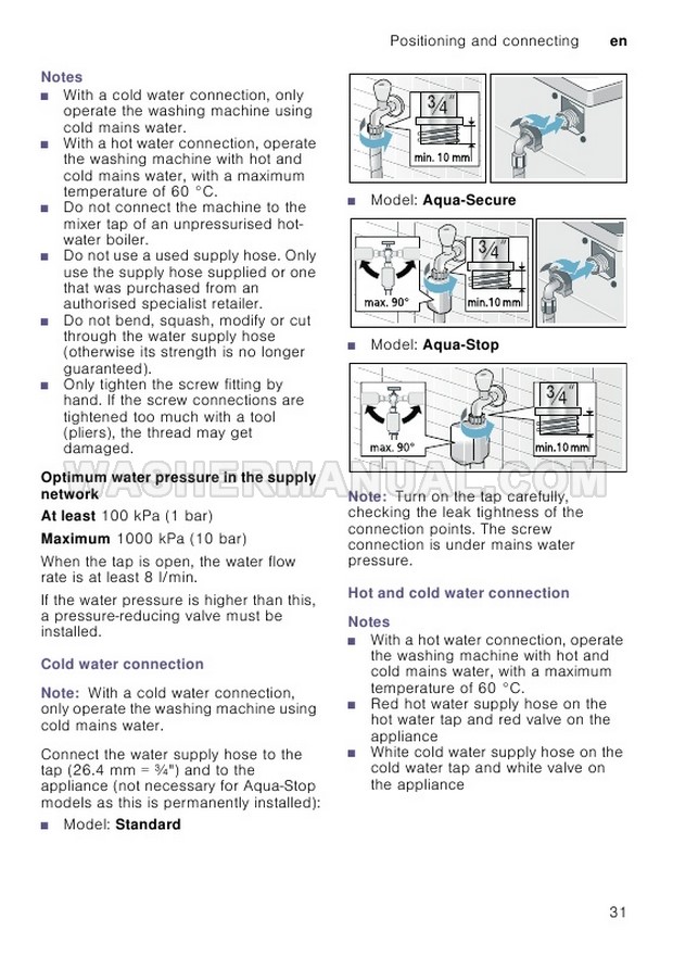 Bosch WAT28371GB Washing Machine Instruction Manual and Installation