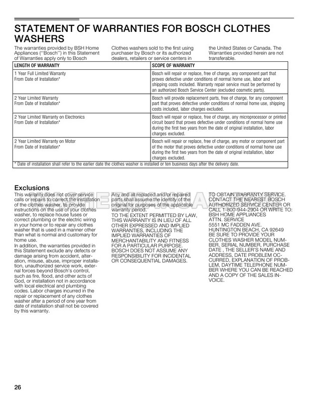 Bosch WFMC2201UC Nexxt 300 Series Operating and Installation Instructions