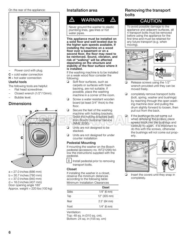 Bosch WFMC2201UC Nexxt 300 Series Operating and Installation Instructions