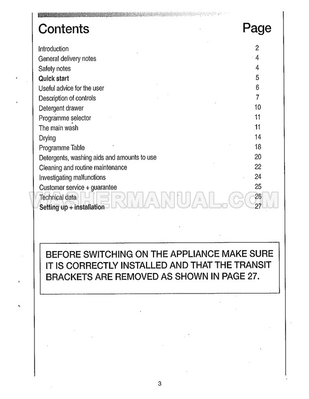 Candy AQW 130 Front Load Washing Machine Instructions for Use