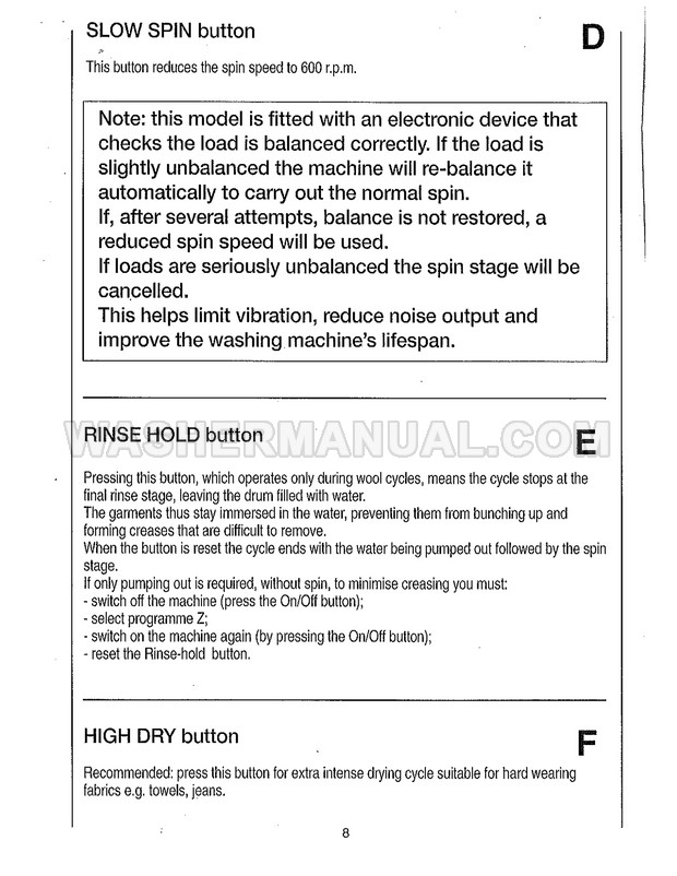 Candy AQW 130 Front Load Washing Machine Instructions for Use