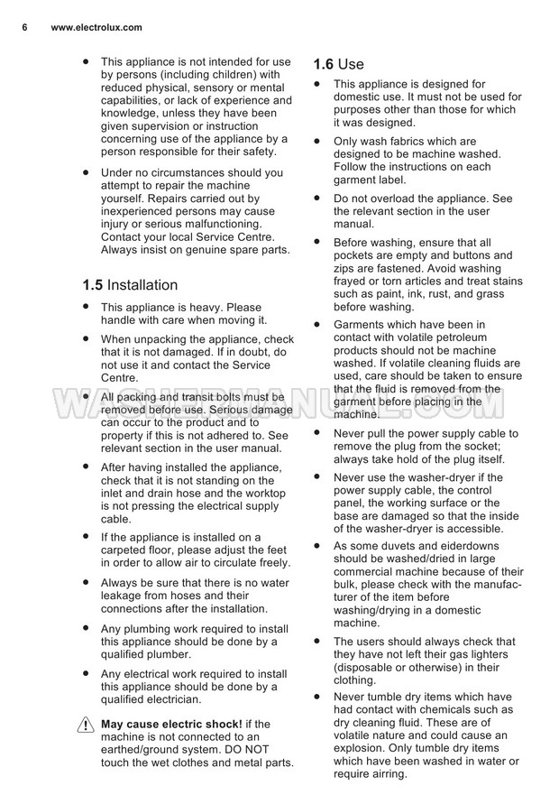 Electrolux EWW12753 Front Load Washing Machine User Manual