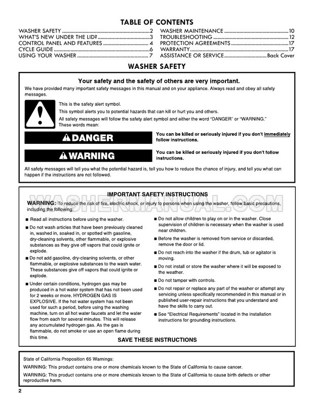Kenmore 20232 Washer Use & Care Guide