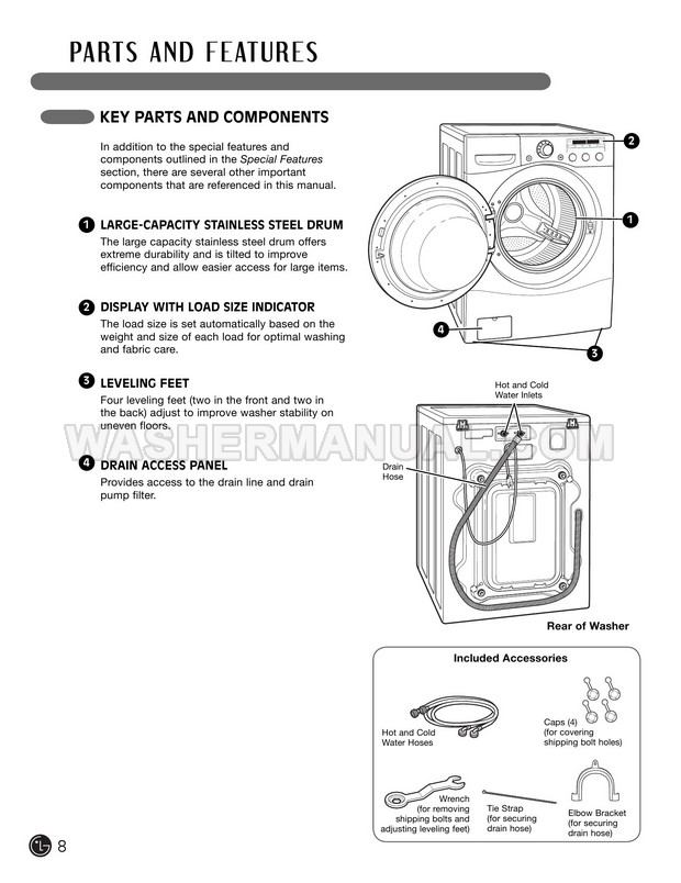LG WM2301HW Front Load Washer User's Guide & Installation Instructions