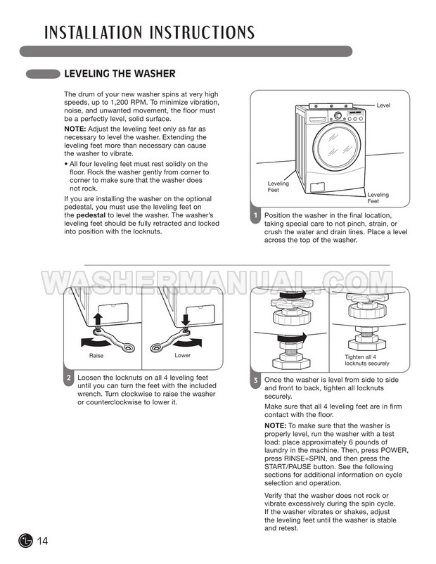 LG WM2501HWA Steam Washer Washing Machine User