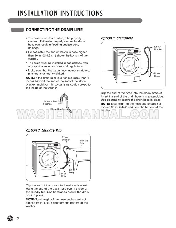 LG WM3455HW Washer/Dryer Combo User's Guide & Installation Instructions