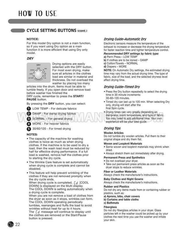 LG WM3455HW Washer/Dryer Combo User's Guide & Installation Instructions