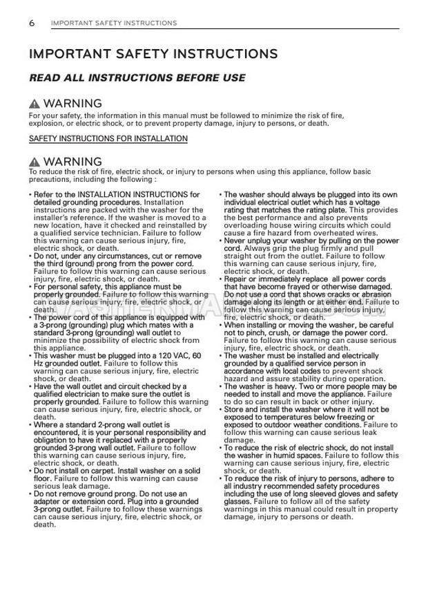 LG WM3997HWA Washer/Dryer Combo Owner's Manual