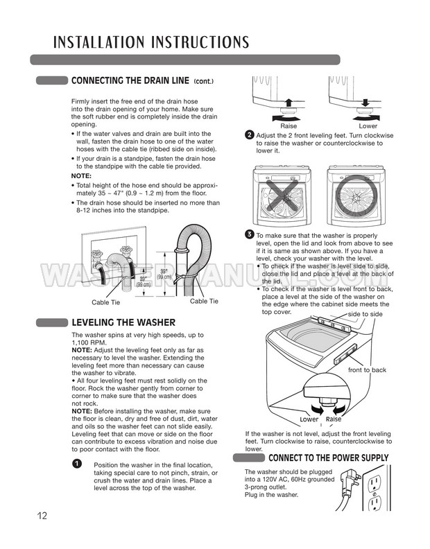 LG WT5001CW Top Load Washer Owner's Manual