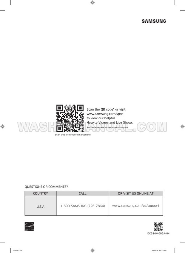 Samsung WF45R6100A Front Load Washing Machine User Manual