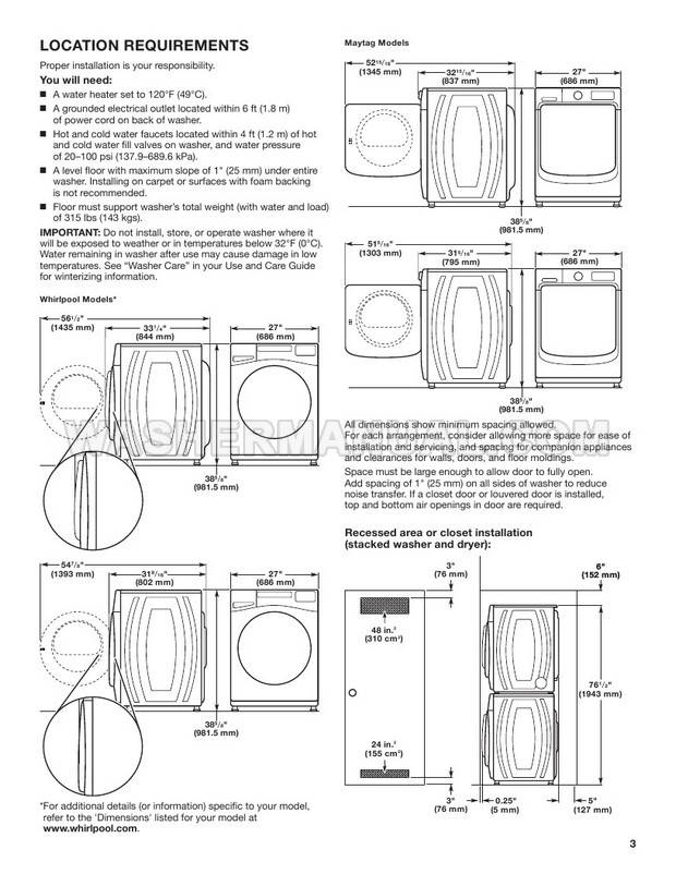 Whirlpool WFW8620HC Front Load Washing Machine Installation Instructions