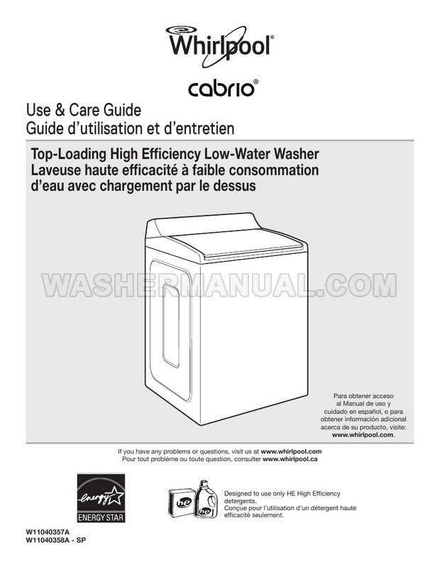 Whirlpool WTW8500DC Washer Use & Care Guide